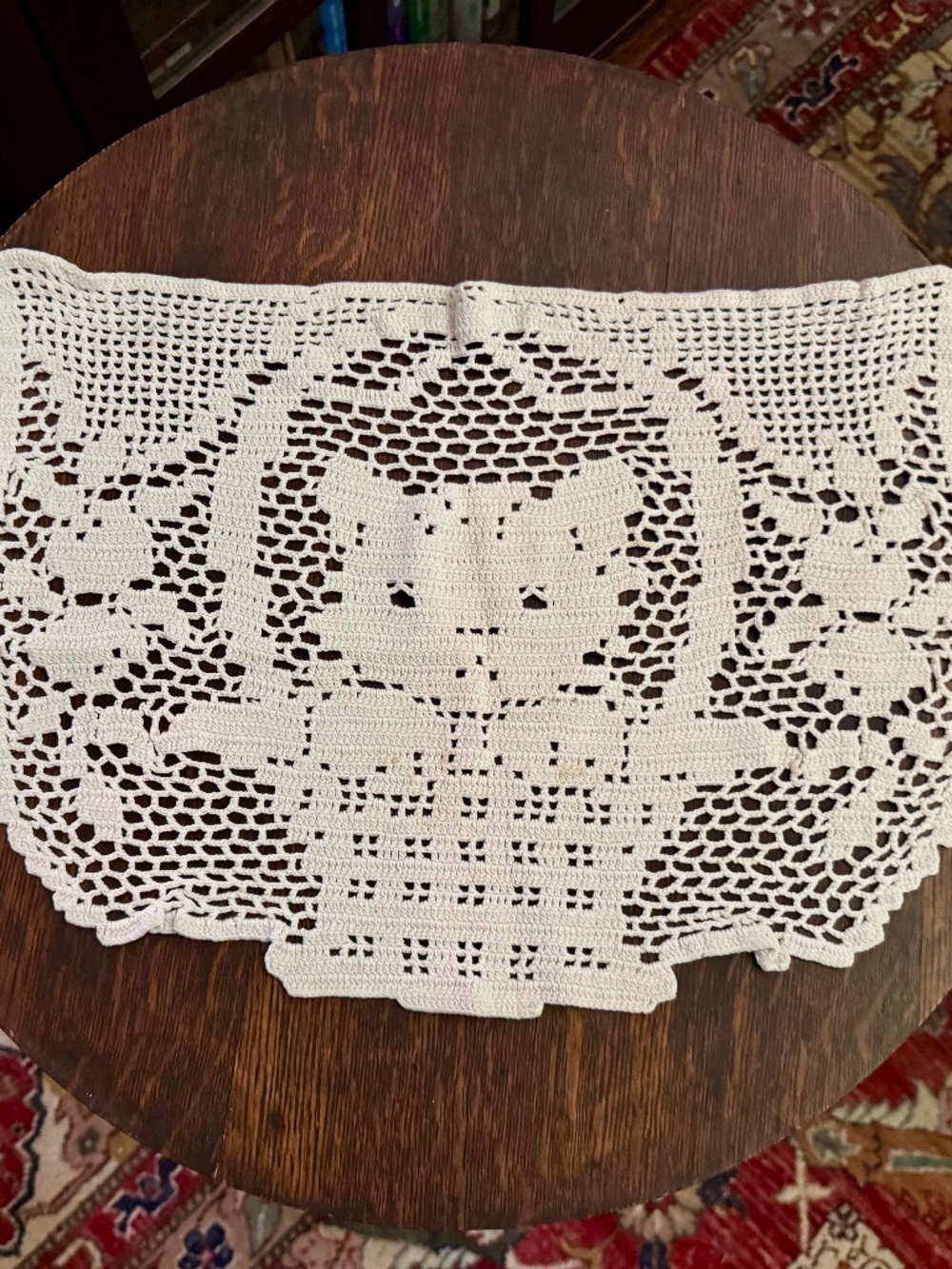RARE KITTY VINTAGE HANDMADE CROCHET LACE DOILY VICTORIAN COTTAGECORE SHABBY CHIC